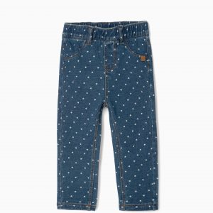 JEGGINGS DENIM PARA NIÑA AZUL  CON CORAZONES 6-36M