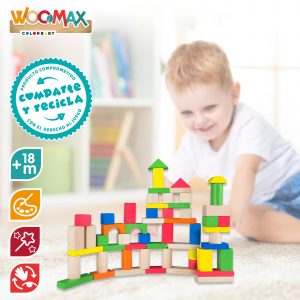 Juego bloques madera cubo100 pzs