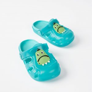 Sandalias clogs dinosaurio verde agua