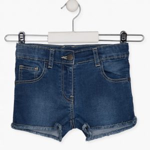 PANTALÓN CORTO  con bajo deshilachado denim medio niña