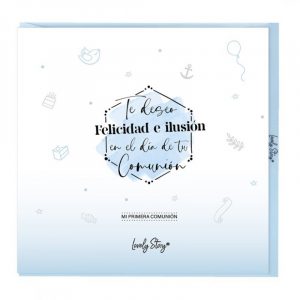 TARJETA FELICITACIÓN FELICIDAD E ILUSIÓN PRIMERA COMUNIÓN AZUL DE LOVELY STORY