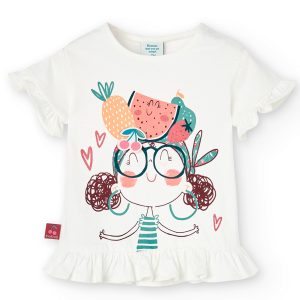 Camiseta punto manga corta estampado delantero niña