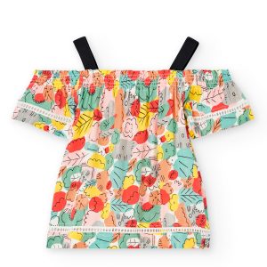 Blusa viscosa estampado hojas niña