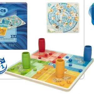 Juego de Parchís y Oca de madera reversible de 25x25 cm con fichas, cubiletes y dados.