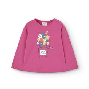 Camiseta punto rosa estampada niña