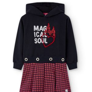 Vestido felpa combinada con capucha niña