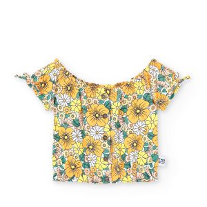 Camiseta de punto estampado de flores para niña