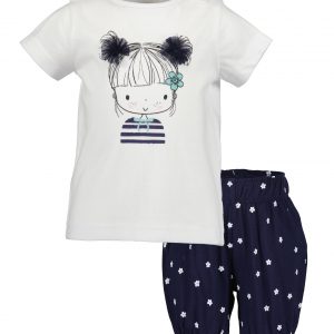 Conjunto camiseta estampada y pantalon corto marino bebe niña