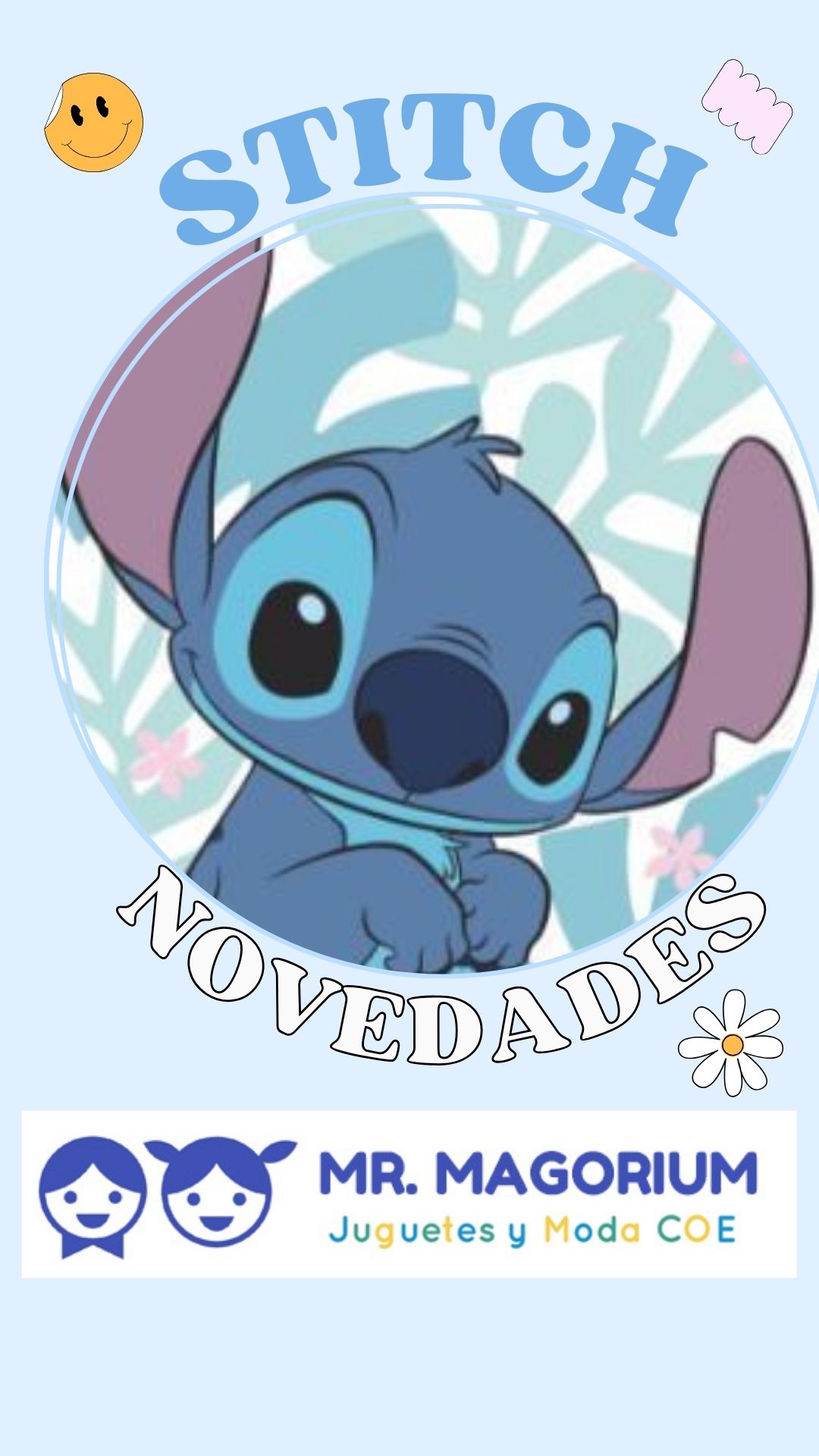 Colección de productos de Stitch para regalar en comuniones, incluyendo peluches y accesorios.