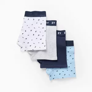 Pack de 4 boxers para niño 'Golfinhos' en colores lisos y estampados, ropa interior infantil cómoda y de algodón