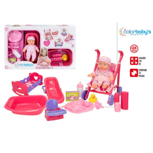 Set de muñeco bebé de 20 cm con accesorios, ideal para niños +24 meses.