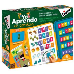 Juego educativo "Yo aprendo a contar" de DISET, con fichas ilustradas y números móviles.