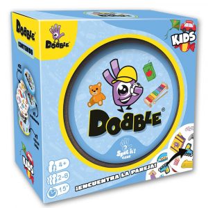 Juego de cartas Dobble Kids, versión infantil del clásico Dobble con ilustraciones coloridas de animales, ideal para niños a partir de 4 años.