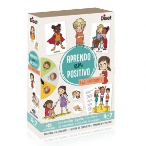 Juego educativo Aprendo en Positivo las Emociones de Diset con cartas y materiales manipulativos.