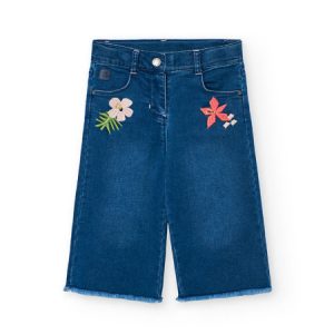 Pantalones vaqueros denim para niña con bordados de flores, cómodos y modernos.