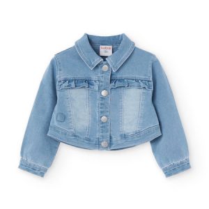 Cazadora vaquera elástica para niña con volantes