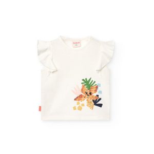Camiseta de niña con estampado de una flor de lentejuelas reversibles, moderna y brillante.