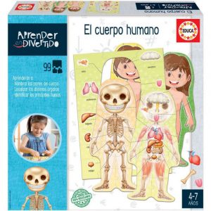 Juego educativo Aprender es Divertido - El Cuerpo Humano con puzzles del cuerpo, esqueleto y órganos.