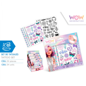 Set tatuajes temporales color y blanco y negro WOW Generation
