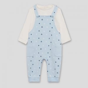 Conjunto bebé niño con peto azulina y camiseta cruda Street Monkey