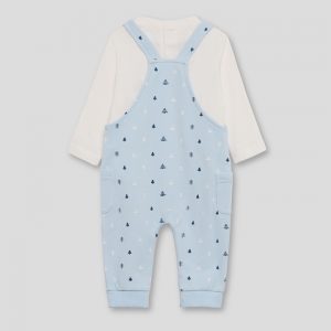 Conjunto bebé niño con peto azulina y camiseta cruda Street Monkey