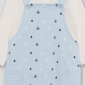 Conjunto bebé niño con peto azulina y camiseta cruda Street Monkey