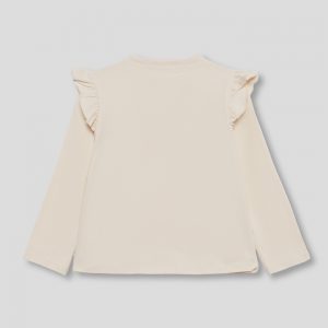 Camiseta beige para niña con volantes y pliegues decorativos