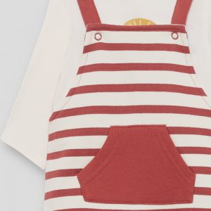 Conjunto de peto y camiseta para recién nacido niño con rayas teja y estampado de león. Tallas de 1 a 24 meses.