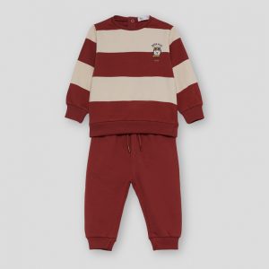 Conjunto niño sudadera pantalón Street Monkey coral y crudo