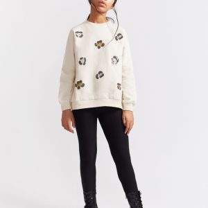 Conjunto niña huellas blanco y negro