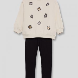 Conjunto niña huellas blanco y negro