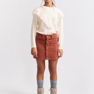 Jersey de punto beige con flecos para niña