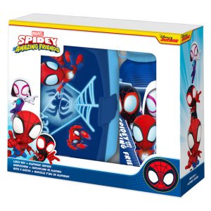 Pack de botella de aluminio con boquilla a presión y portamerienda infantil de Spidey y sus amigos