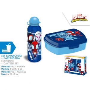 Pack de botella de aluminio con boquilla a presión y portamerienda infantil de Spidey y sus amigos