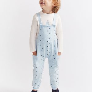 Conjunto bebé niño con peto azulina y camiseta cruda Street Monkey