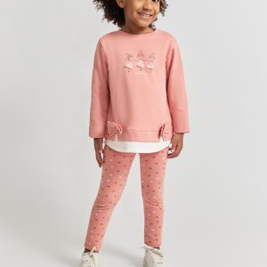 Conjunto niña Street Monkey maquillaje con camiseta de bailarinas y leggings con lacitos