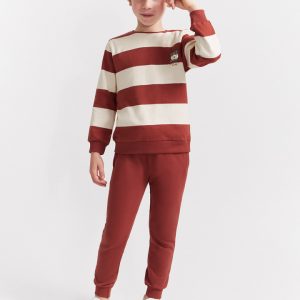 Conjunto niño sudadera pantalón Street Monkey coral y crudo