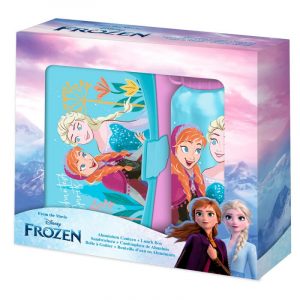 Pack infantil Frozen con botella de aluminio y sandwichera con diseño de Elsa y Anna