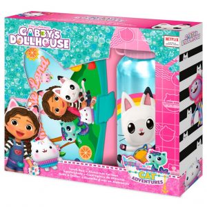 Pack infantil de La Casa de Gabby con botella de aluminio y sandwichera a juego