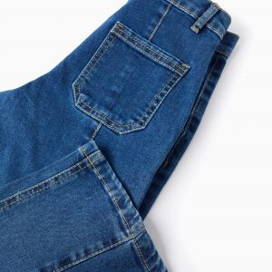 Vaqueros niña pierna ancha azul con costuras en relieve y cintura ajustable
