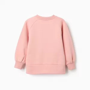 Sudadera perchada niña naranja con estampado frontal y mangas raglán