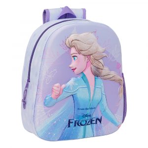 Mochila 3D Frozen para niñas, diseño escolar en relieve con portabotellas, tarjeta de identificación y asas acolchadas