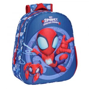 Mochila 3D Spiderman para niños, diseño escolar en relieve con portabotellas, tarjeta de identificación y asas acolchadas.