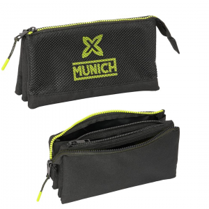 Estuche triple Safta Munich Beat negro para niños, cómodo y resistente