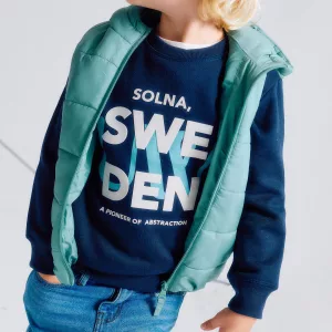 Sudadera azul oscuro con estampado en relieve para niño, interior perchado y certificado Oeko-Tex Standard 100