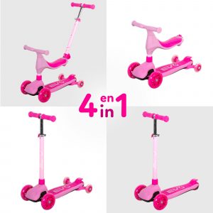 Patinete evolutivo 4 en 1 color rosa para niños desde 1 año.