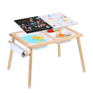 Mesa sensorial de madera VEVOR con cubetas y soporte de papel para niños