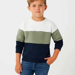 Sudadera perchada con bloques de color para niño, blanco/verde/azul