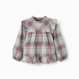 Blusa de algodón con volantes y cuadros