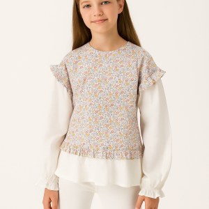 Blusa Combinada de Algodón Floral para Niña